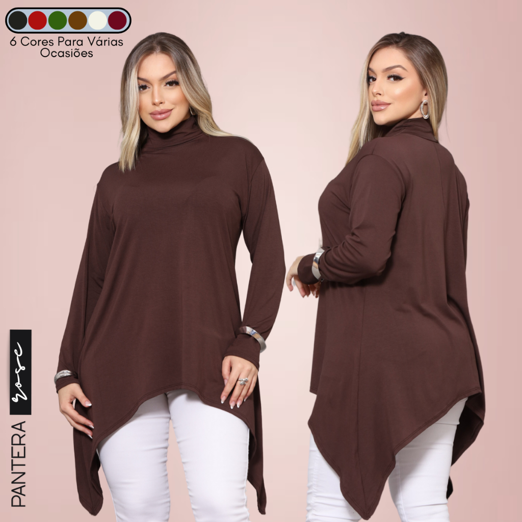 Camisa Feminia Gola Alta Soltinha Blusa Manga Longa De Inverno Com PONTA em Oferta na Shopee