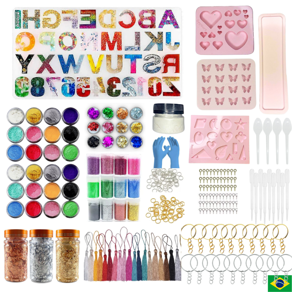 520 peças Kit molde silicone completo letra alfabeto artesanato resina epóxi pigmento glitter chaveiro diy decoração