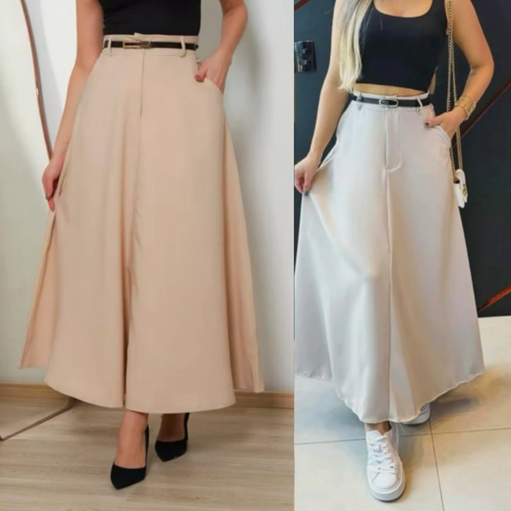 Saia Longa Alfaiataria Moda Evangélica  Com Cinto Tendencia Cintura Alta em Oferta na Shopee