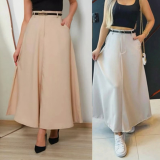 Saia Longa Alfaiataria Moda Evangélica  Com Cinto Tendencia Cintura Alta em Oferta na Shopee