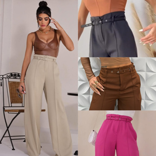 Calça Social Feminina Pantalona Com Cinto Alfaiataria luxo em Oferta na Shopee