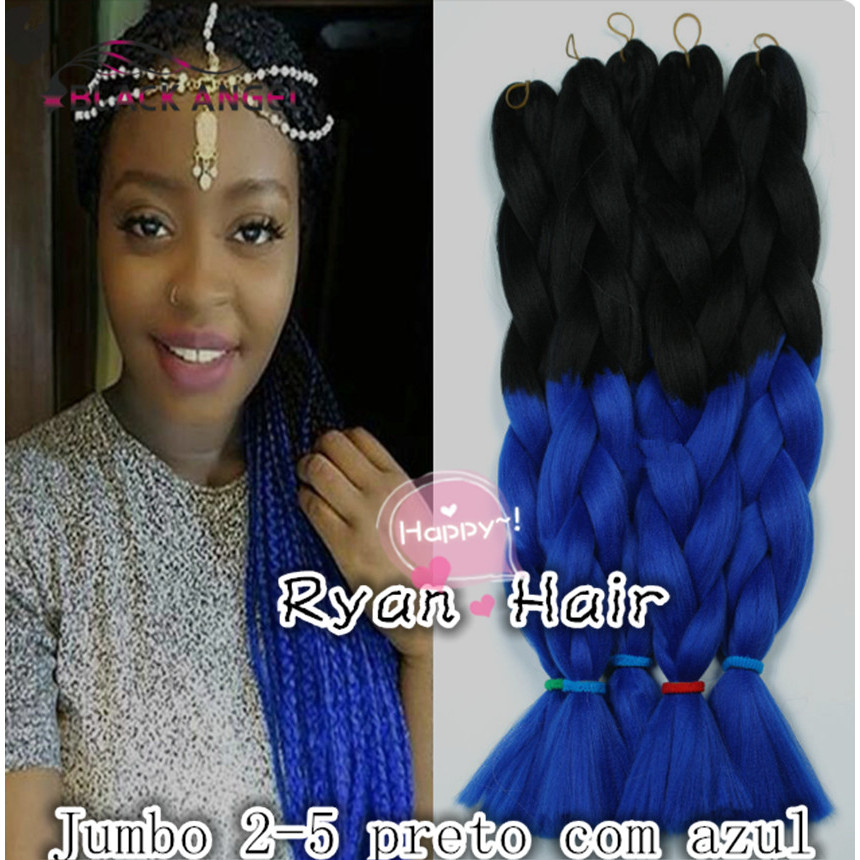 Kanekalon Jumbo H. Lin Tranças Box Braid Twist Cor 3-2 preto azul azul ombre hair 3 cores
