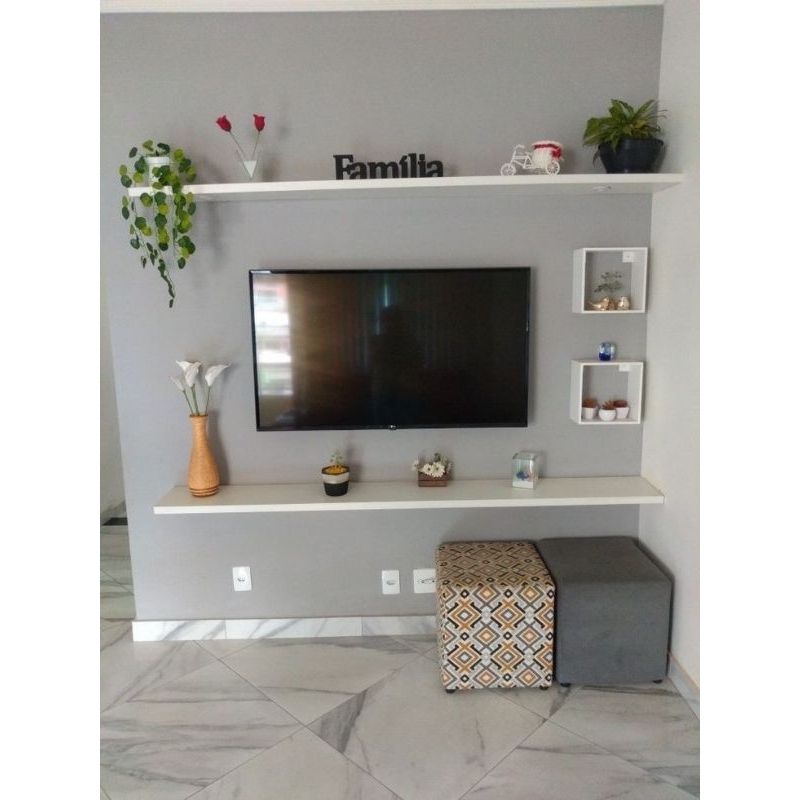 Rack suspenso prateleira conjunto 4 peças MDF branco sala quarto tv em Oferta na Shopee