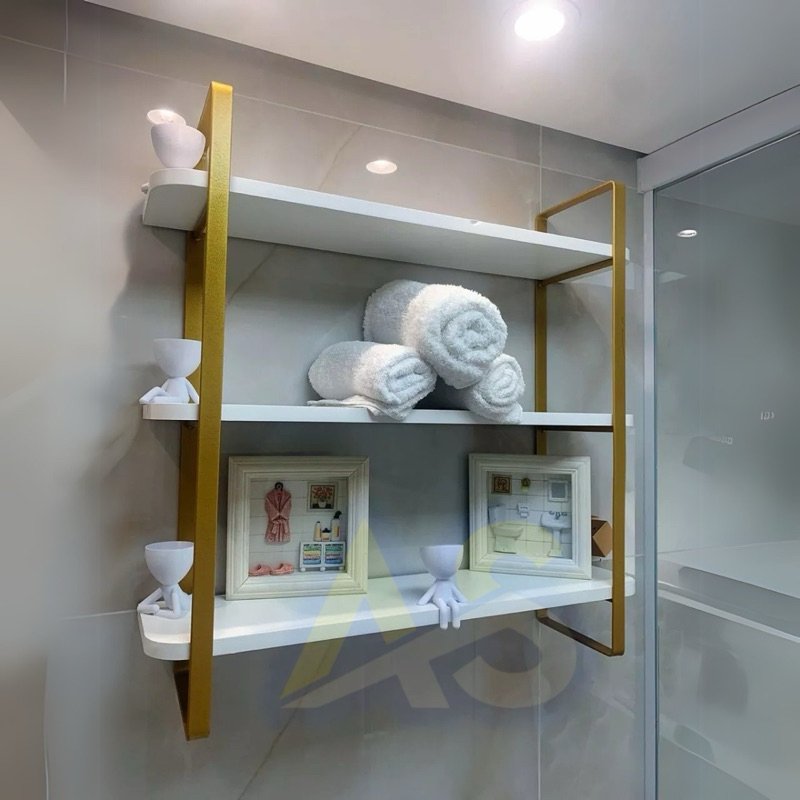 Prateleira Tripla Hone Dourado/Branca Modelo Industrial 60x16cm - Decoração Estrutura Aço ...
