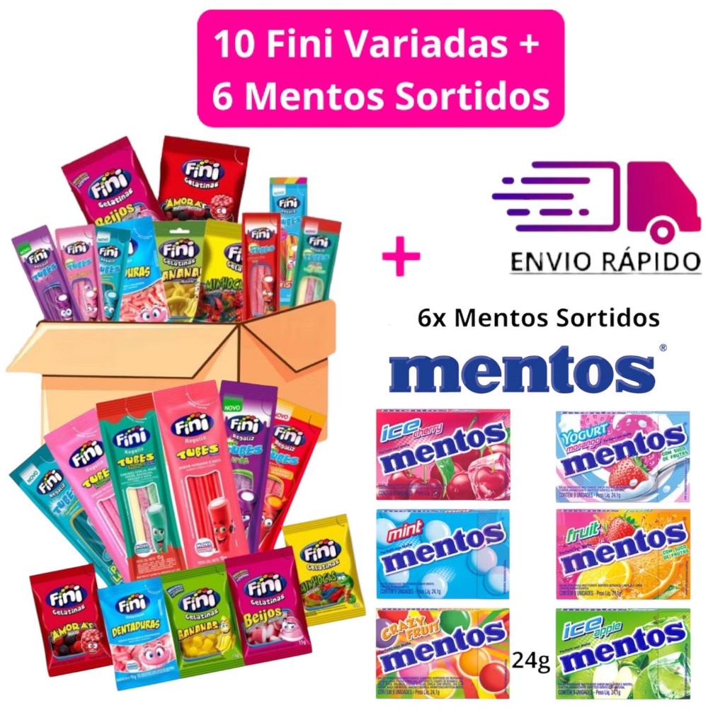 KIT 10 BALAS FINI SABORES VARIADOS + 6 CAIXAS DE DROPS MENTOS MASTIGÁVEIS