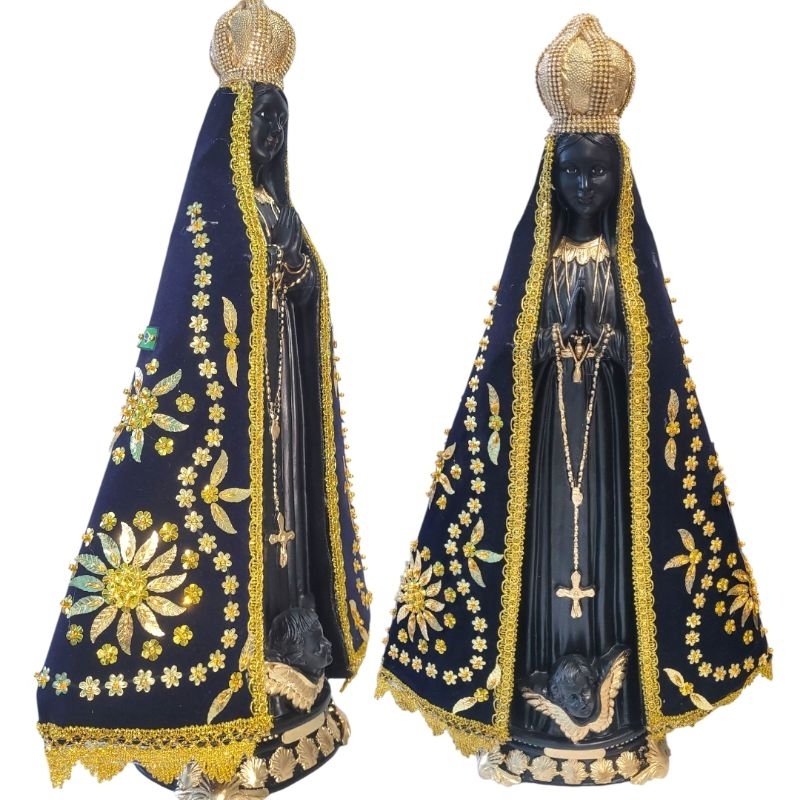 Imagem GRANDE 70CM Nossa Senhora Aparecida manto bordada Gesso  Detalhes Impecáveis!