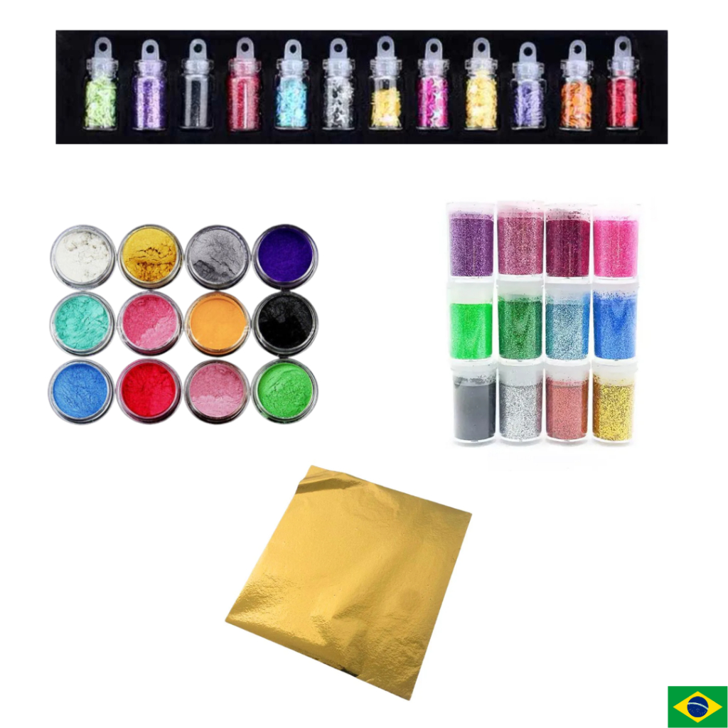 44 peças kit decoração artesanato glitter resina epóxi mica pigmento metálico holográfico folha dourada silicone molde