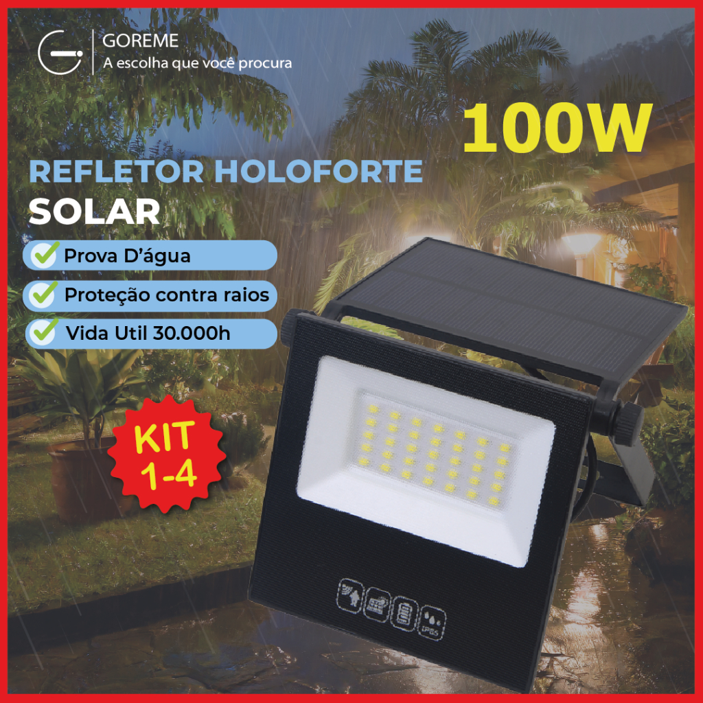 Refletor Solar Led 100w Placa Solar Prova Dágua Ajustável Dobrável em Oferta na Shopee