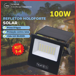 Refletor Solar Led 100w Placa Solar Prova Dágua Ajustável Dobrável