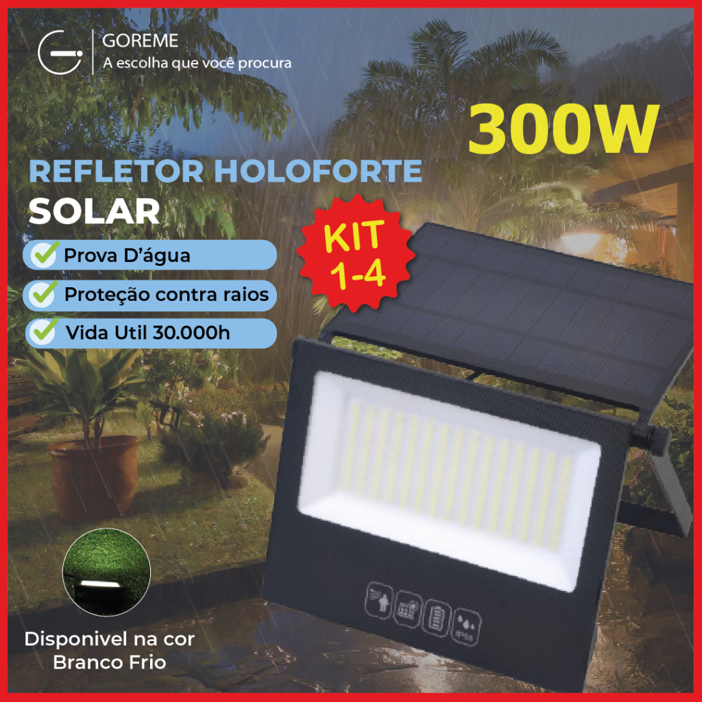 Refletor Solar Led 300w Placa Solar Prova Dágua Ajustável Dobrável Com Controle Remoto em Oferta na Shopee