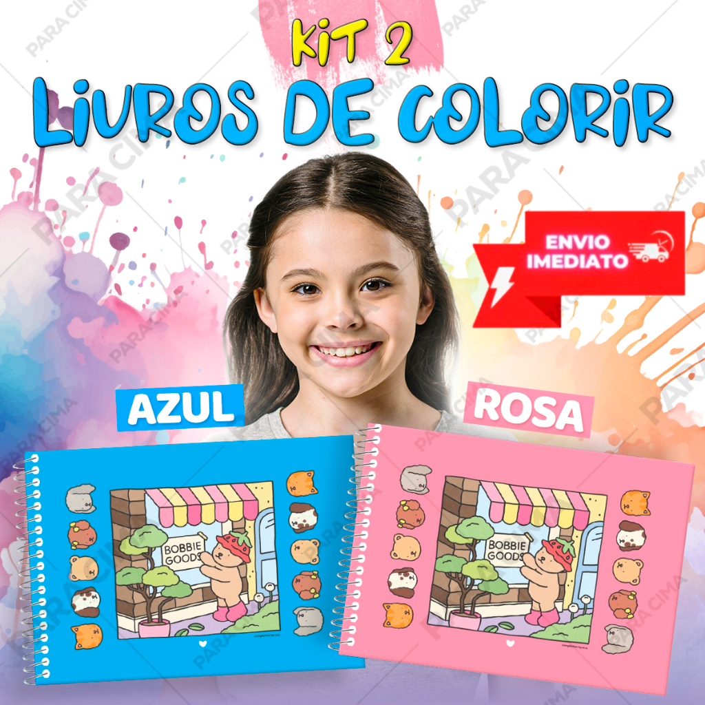 KIT Livro de colorir bob 50 desenhos caderno de desenho coloring book azul e rosa