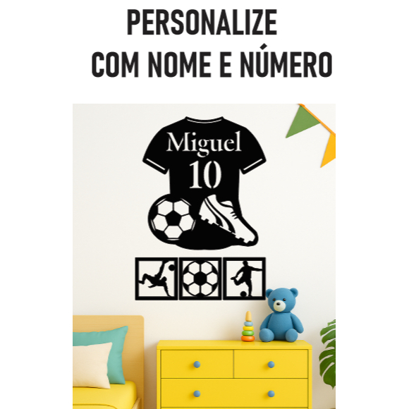 Quadro Camiseta de Futebol Personalizado com Nome em MDF 3mm Decorativo Dia das Crianças Menino em Oferta na Shopee
