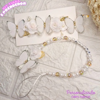 Kit Tiara Faixinha Meia de Seda c Prendedor de Chupeta Personalizado Branco - para Festa e Batizado em Oferta na Shopee