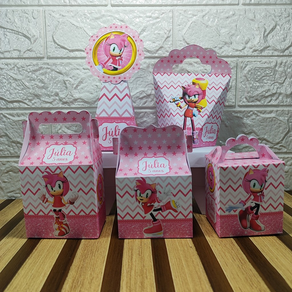 Kit Festa Amy Rose Sonic Caixinhas Surpresa Personalizadas Lembrancinhas de Aniversário
