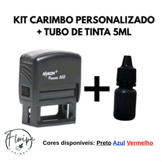 Kit Carimbo Personalizado Automático + Tubo de tinta 5ml l Nykon 302 l 38x14mm em Oferta na Shopee