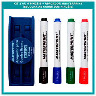 kit Pincel Caneta Quadro Branco Lousa Recarregáveis 02 ou 04 Cores Diversas + Apagador Quadro Branco em Oferta na Shopee
