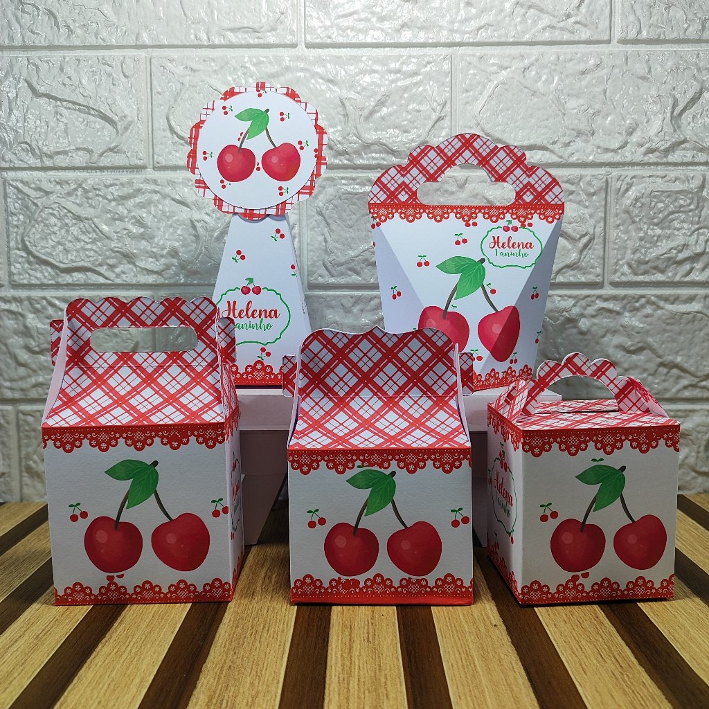 Kit Festa Lembrancinhas CEREJINHA Caixinhas Surpresa de aniversário para festa infantil Desmontado