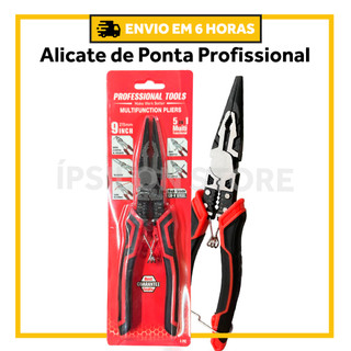 Alicate Ponta Fina Multifuncional 5 em 1 – 9” Profissional | Corta, Crimpa, Decapa e Muito Mais!