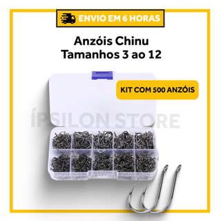 Kit Com 500 Anzóis De Pesca Chinu Nos Tamanhos 3 Ao 12 Com Estojo De Armazenamento