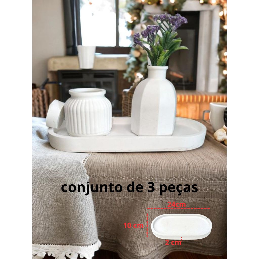 KIT ROMANO impermeabilizados com 1 bandeja grande 1 porta vela com tampa e 1 vaso garrafa romano