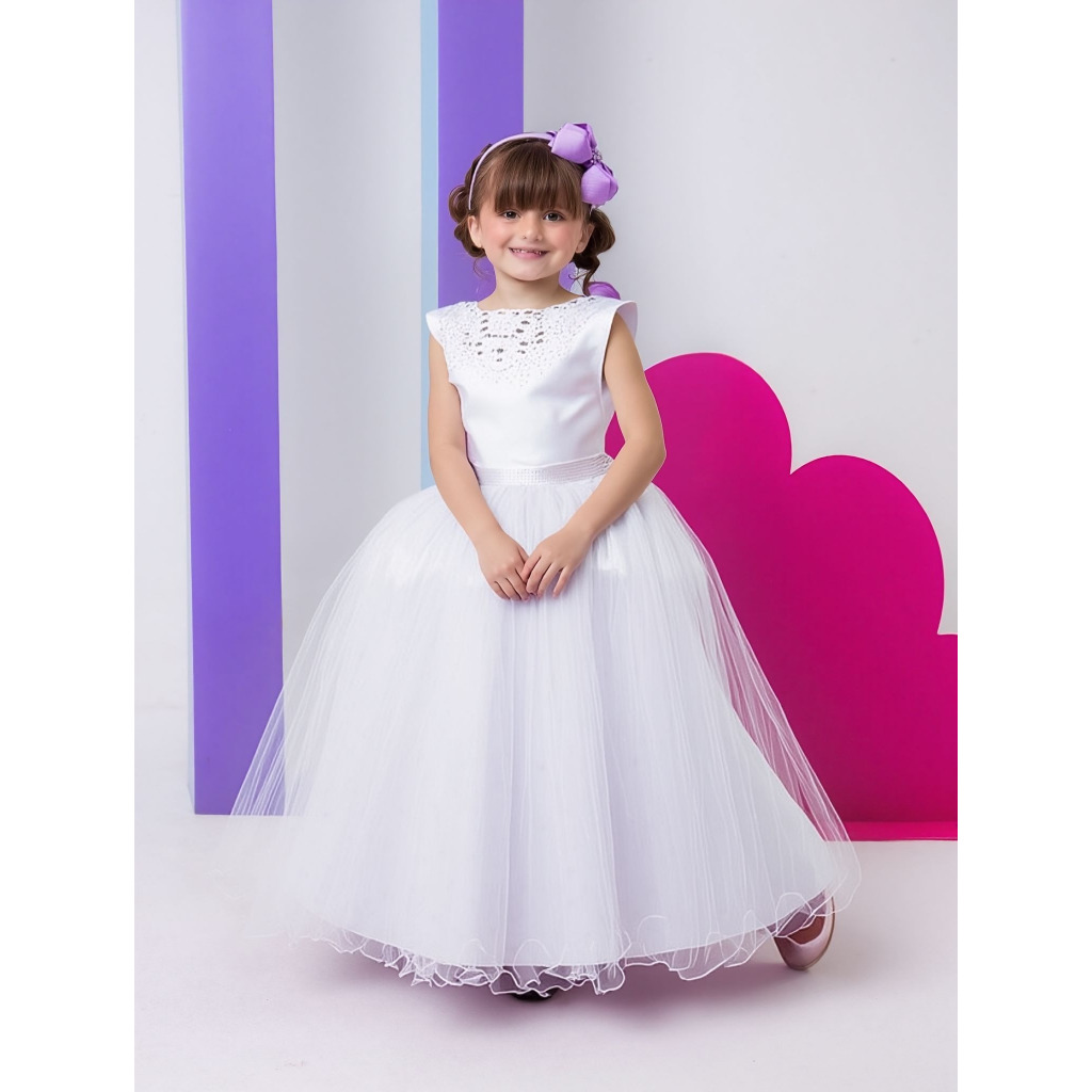 Vestido Infantil Branco Longo Casamento Noivinha Batizado Dama de honra Formatura