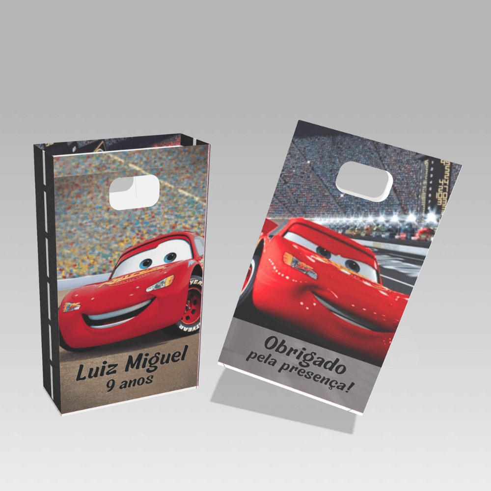 Lembrancinha sacolinha personalizada boca de palhaço carros relâmpago mcqueen em Oferta na Shopee