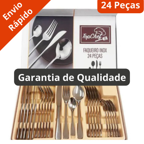 Jogo de Faqueiro 24 Peças - Inox  jogo de talheres aço inoxidável colher pequena prata