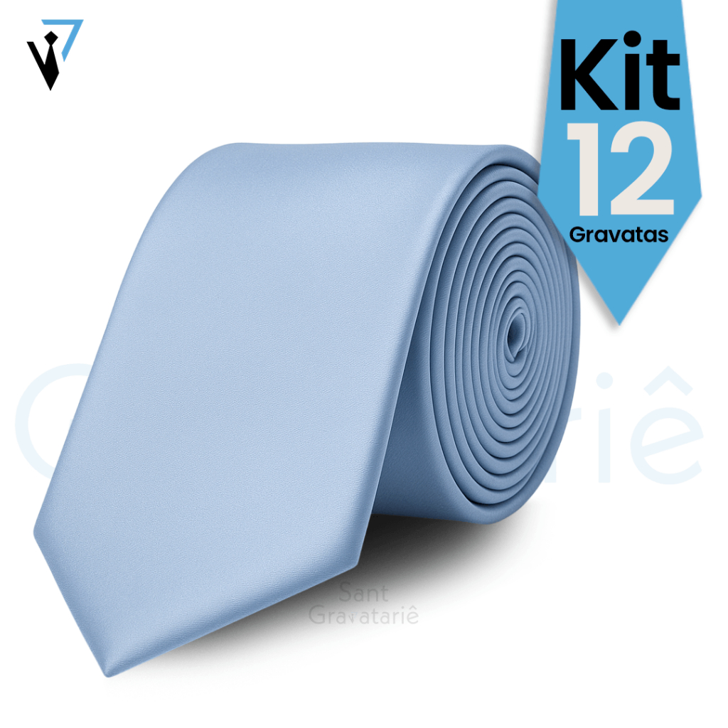 Kit 12 Gravatas Azul Serenity Social Cetim Semi Slim para Padrinhos Casamento Congresso Eventos Noivos Debutantes em Oferta na Shopee