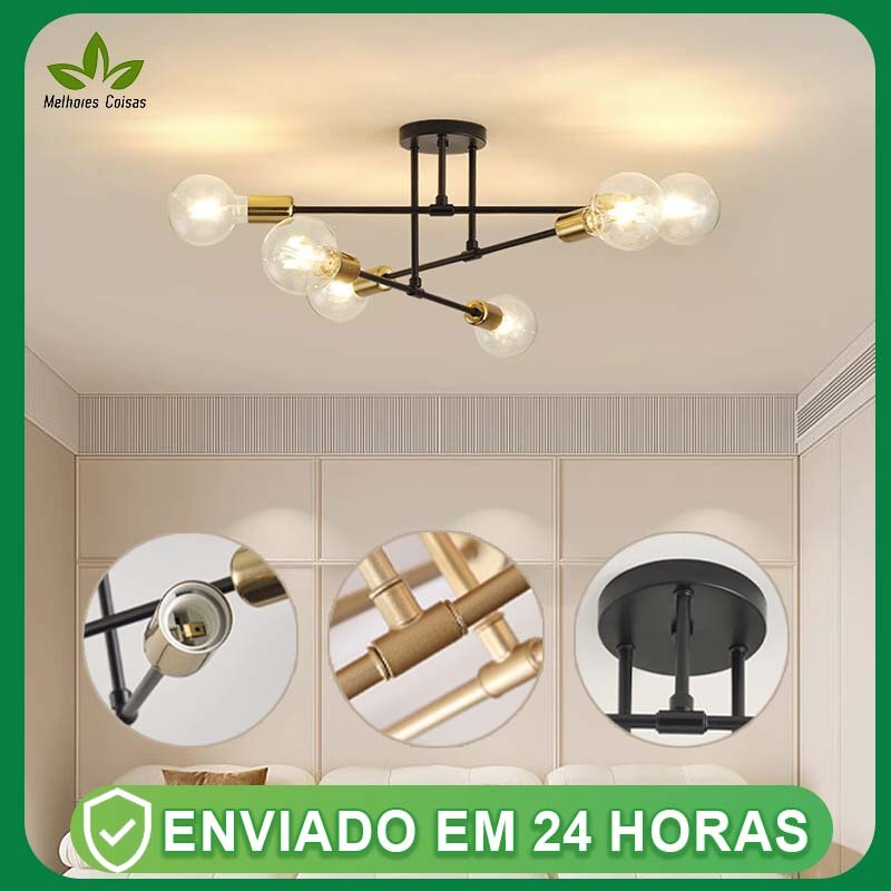 Lustre Moderno Lâmpada De Teto Semi-Embutida Iluminação De Ouro
