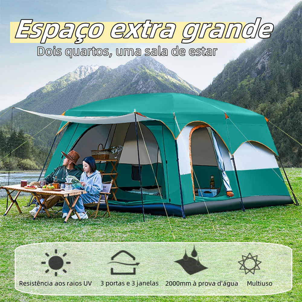 Barraca Camping Acampamento 12-16 Pessoas Grande Varanda Várias Especificações