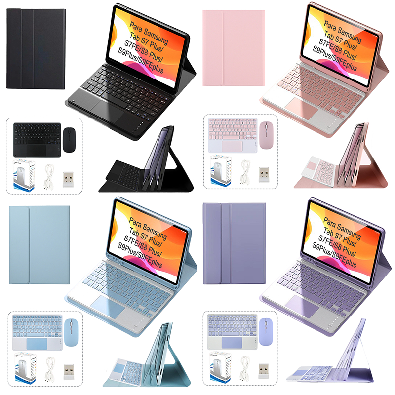 Capa+ teclado sensível ao toque ABNT2 + mouse para Galaxy Tab S7 Plus/S7FE/S8 Plus/S9Plus/S9FE Plus/S10 Plus