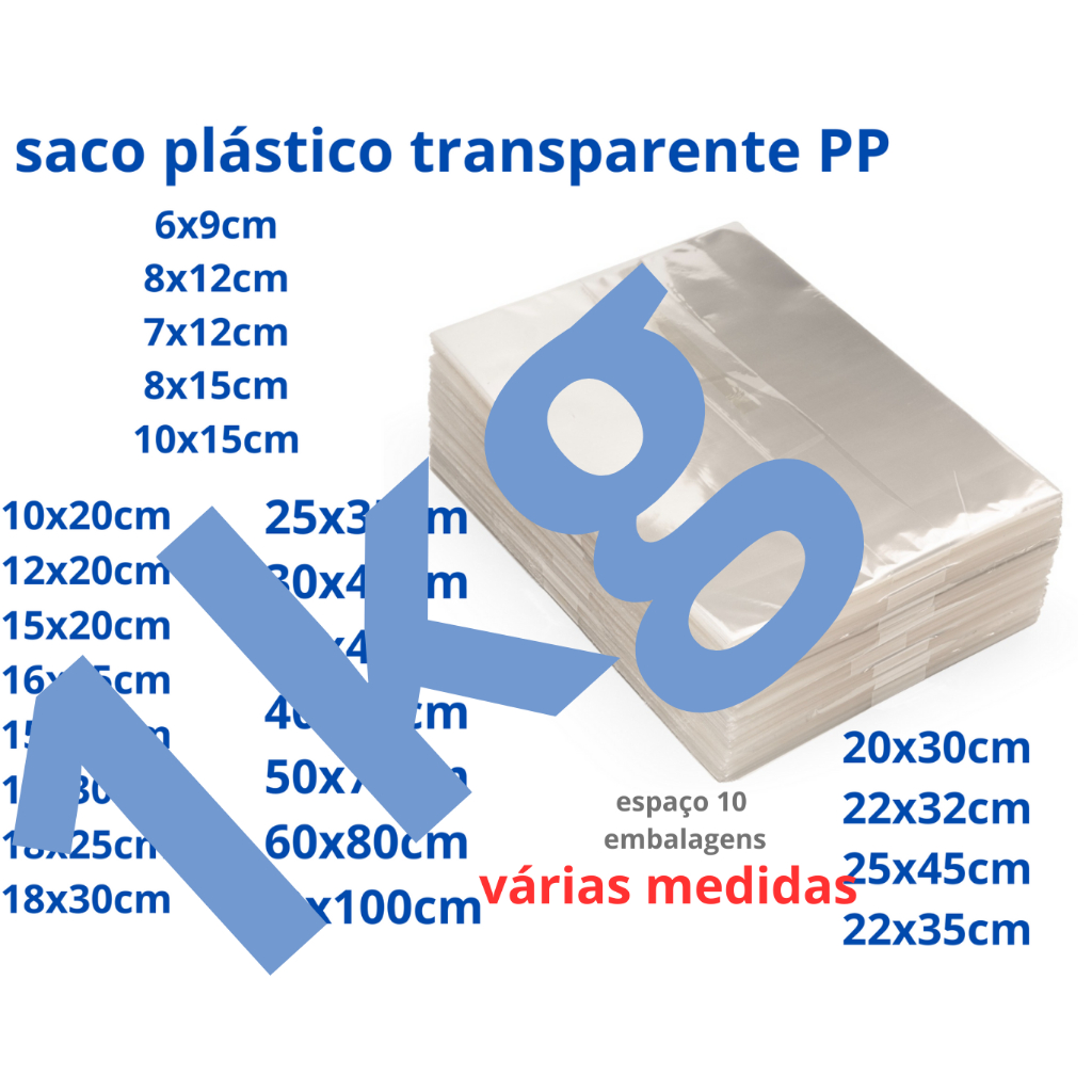 1kg saco plástico pp celofane transparente varias medidas envio já em Oferta na Shopee