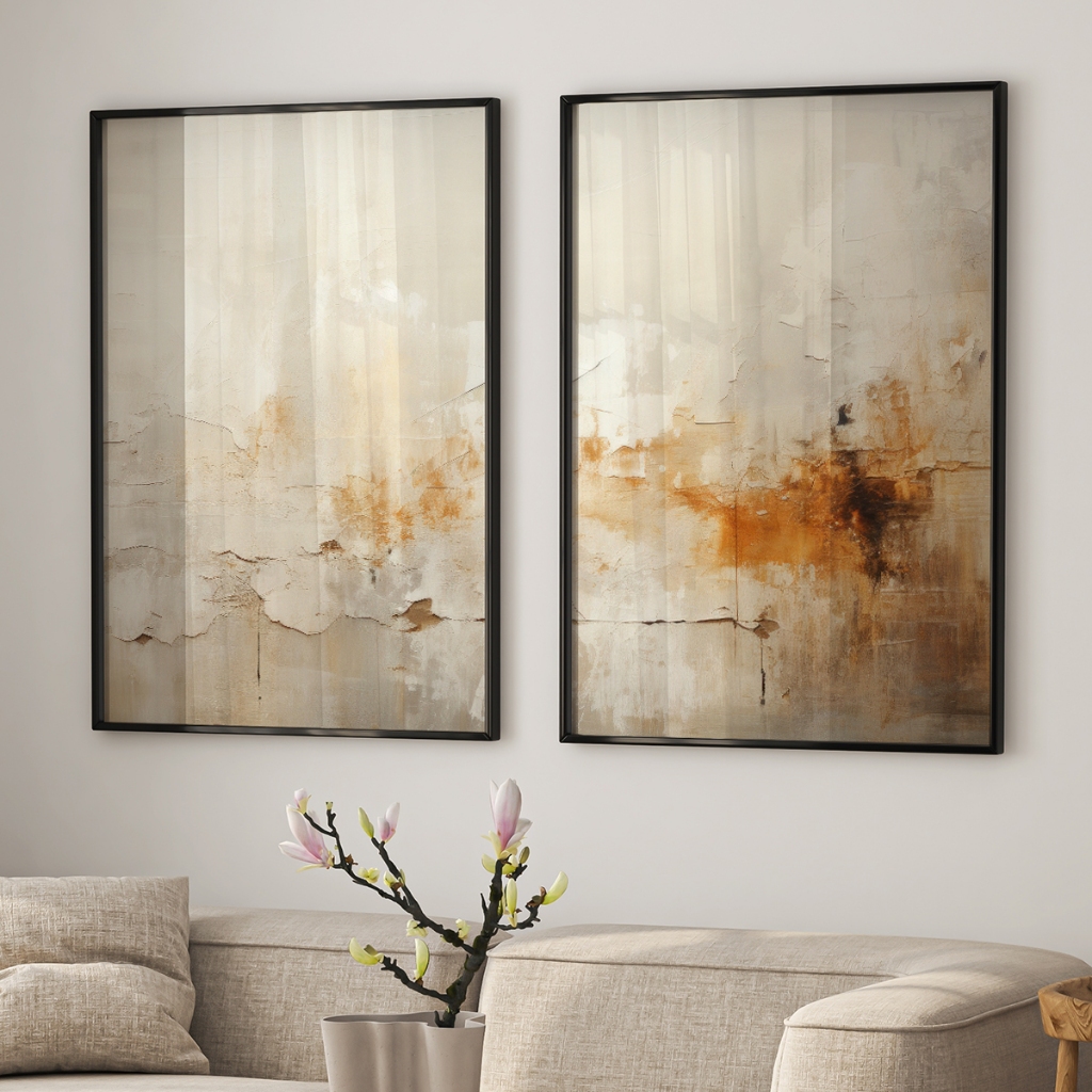 Quadro De Decoração  2 Telas Reflexos do Outono Abstrato díptico Para Sala Quarto Escritór...
