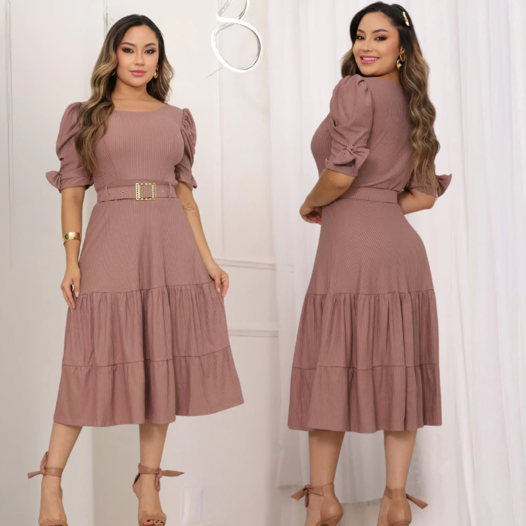 Vestido Midi Feminino Três Marias Malha Canelada