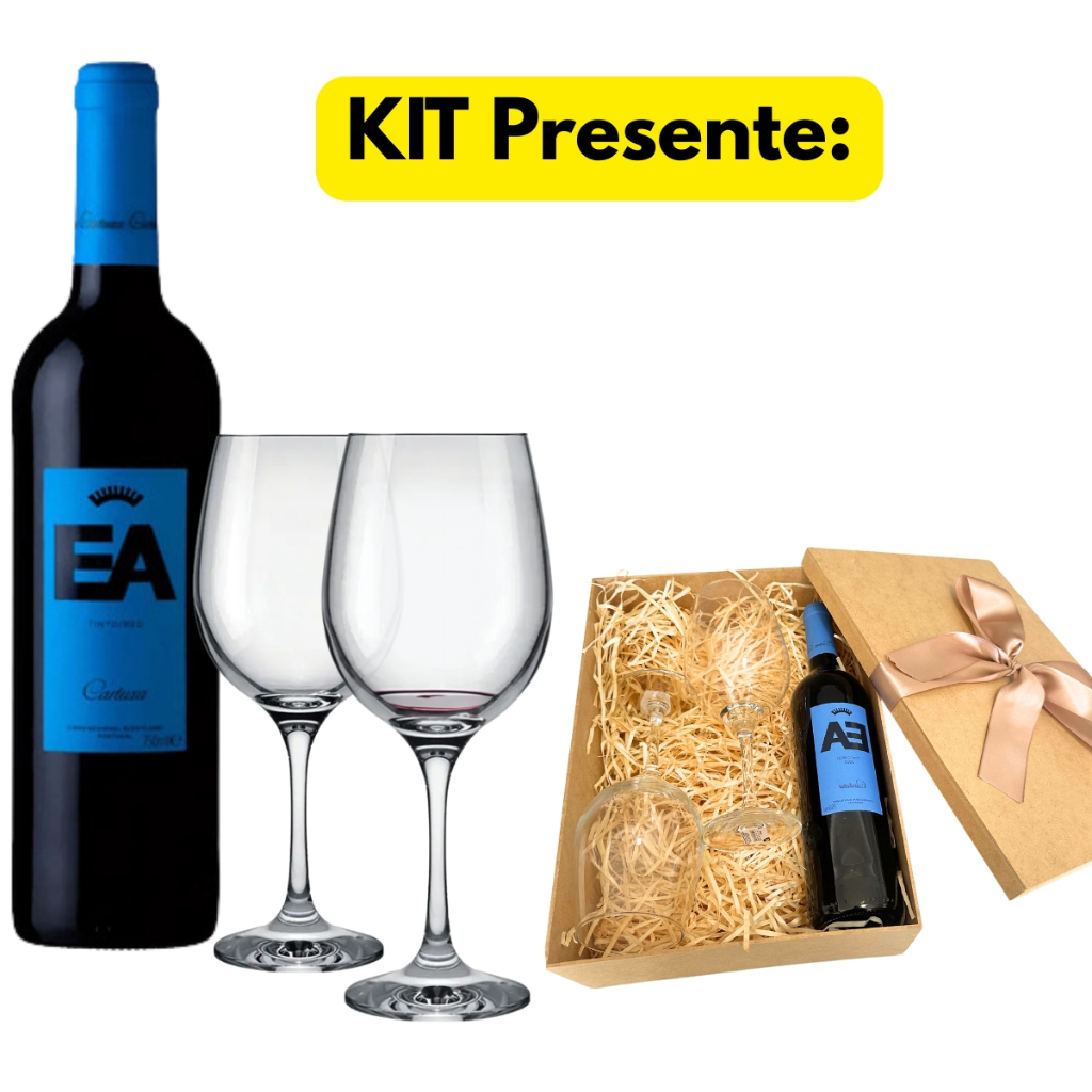 Jogo Kit Caixa Presente 02 Taças Barone 600ML Vidro + Vinho Buffet Namorados Servir Degustar Servir