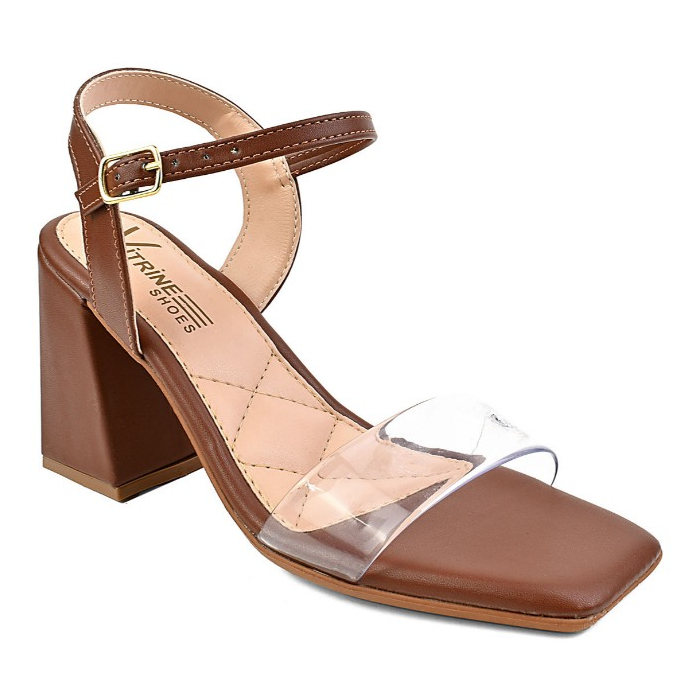 Vitrine shoes Sandália Salto Feminino Tira Transparente Casual Salto alto elegante Fivela