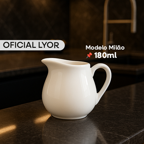 Jarra Leiteira Molheira de Porcelana Clean Branca Milão Lyor 180ml Design Moderno
