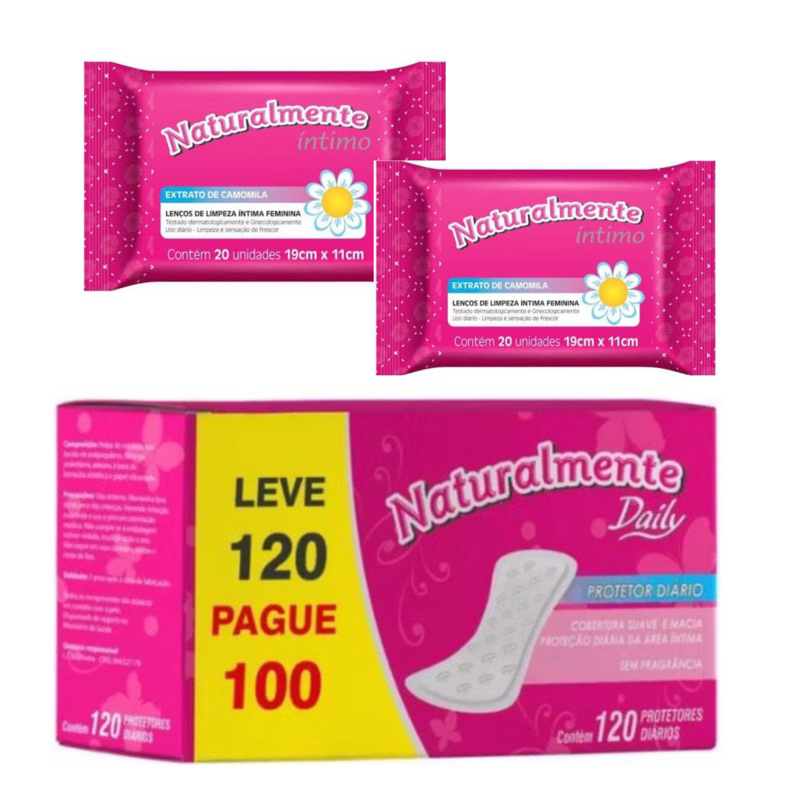 Kit Protetor diário com 120 unidades + Lenço íntimo em Oferta na Shopee