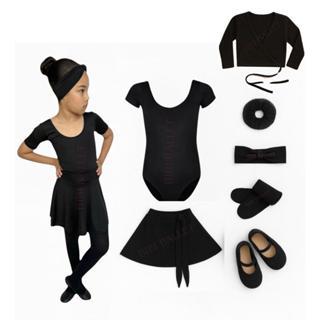 Kit Ballet Infantil 7 itens/ uniforme para dança completo *COM CASACO* (PRETO) - Saia de Transpassar e Collant Com Manga em Oferta na Shopee