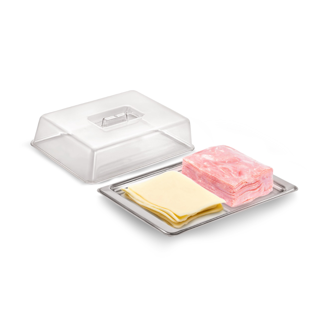 Porta Frios Duplo Inox com Tampa para Queijo Presunto Geladeira 2 Andares Conserva Alimentos