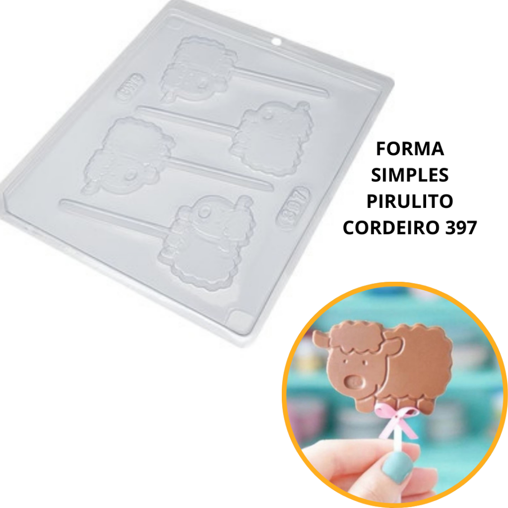 1~5 FORMA SIMPLES PIRULITO CORDEIRO 397 (D2) EM ACETATO BWB PARA BOMBOM E DOCES DE CHOCOLATE PÁSCOA - Home & Living