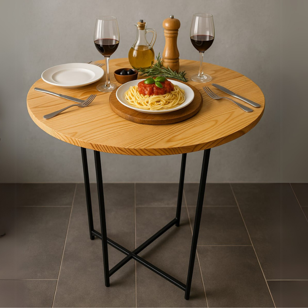 Mesa De Jantar Redonda Adega Bar Para 4 Lugares Cadeiras Estilo Industrial De Ferro C/ Tampo Madeira