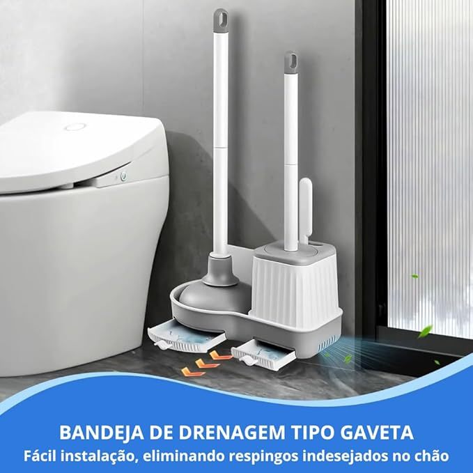 Escova Sanitária Silicone Para Limpar Vaso Privada Com Suporte Preto Cinza Branco