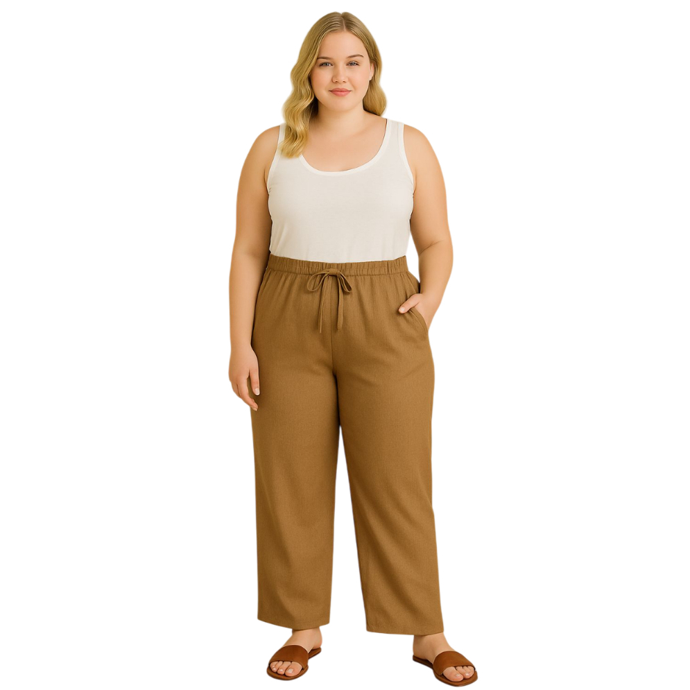 Calça Pantalona Wide Leg de Linho  Plus Size em Oferta na Shopee