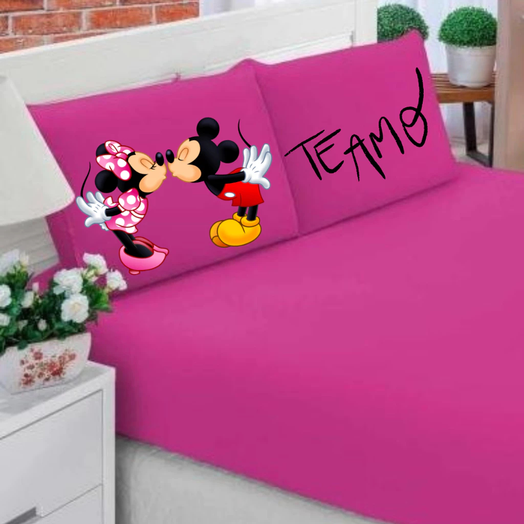 (NÃO ACOMPANHA LENCOL) KIT PAR DE FRONHA SEM LENÇOL Estampada Personalizada Com Zíper MINIE VESTIDO PINK