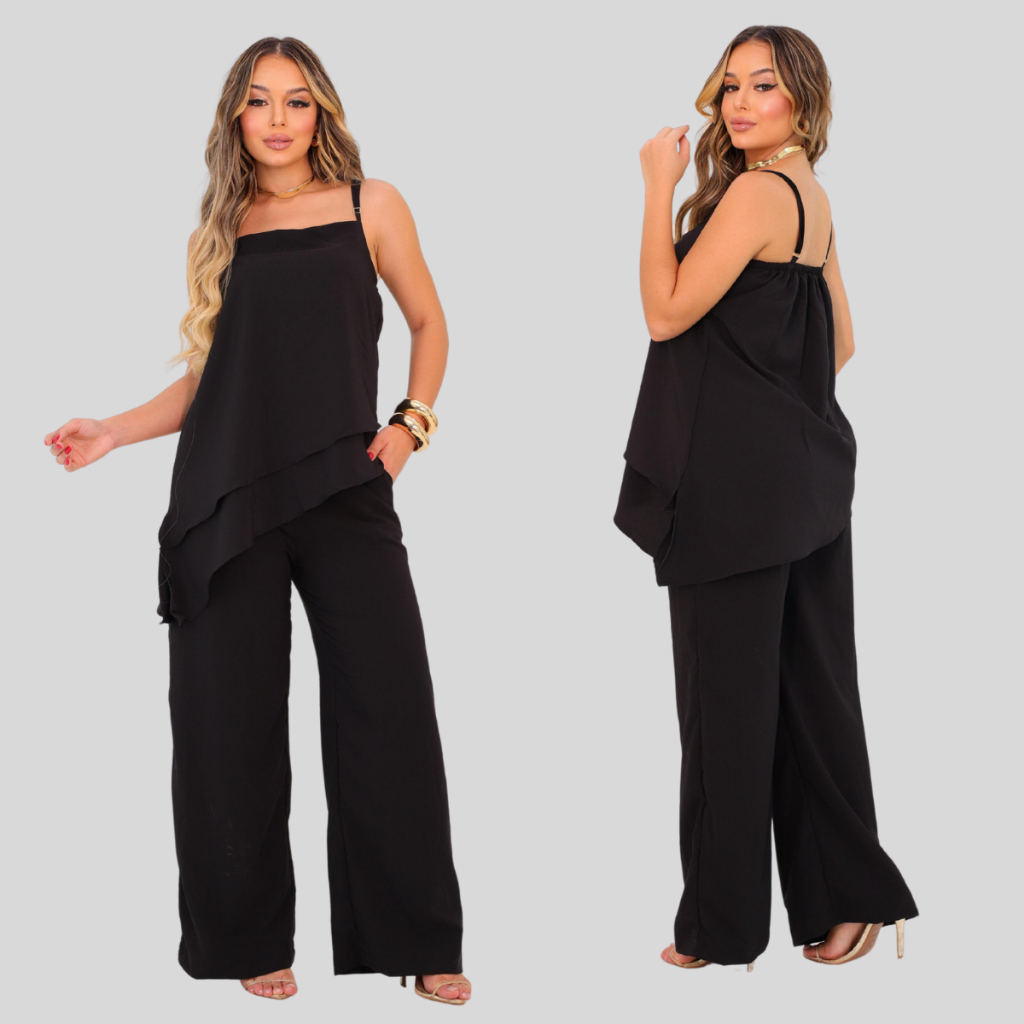 CONJUNTO PANTALONA BLUSA ASSIMETRICA CREPE