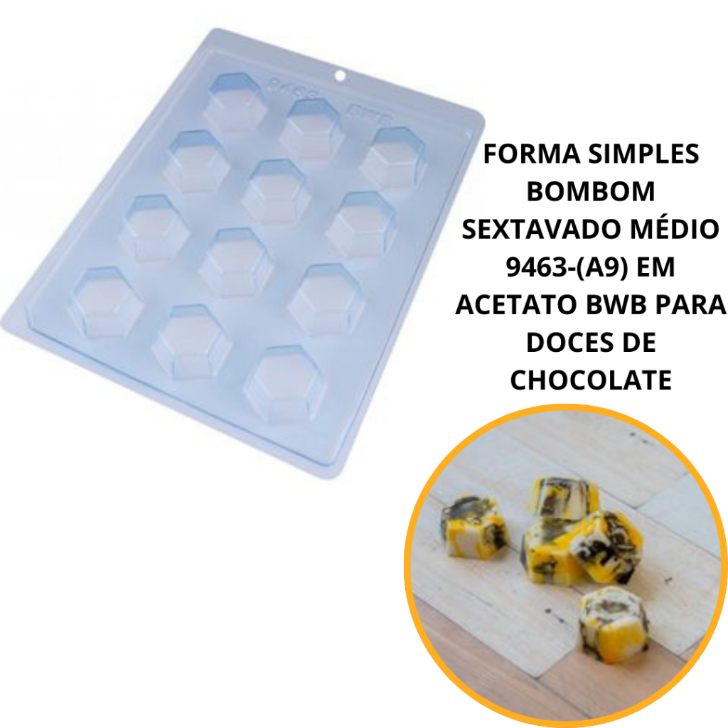 1~6 FORMA SIMPLES BOMBOM SEXTAVADO MÉDIO 9463-(A9) EM ACETATO BWB PARA DOCES DE CHOCOLATE em Oferta na Shopee
