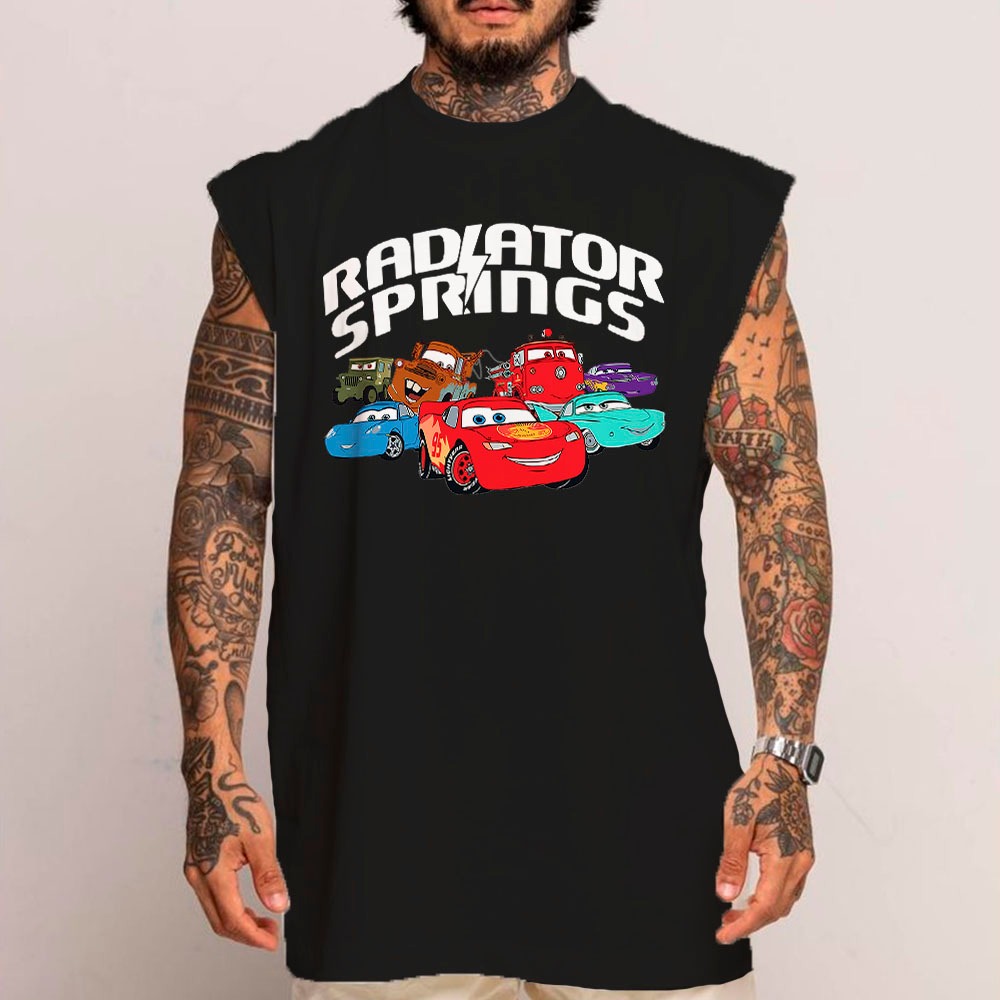 Camiseta Regata Longa Oversized Masculina Algodão Radioator Springs Carros Arte Exclusiva