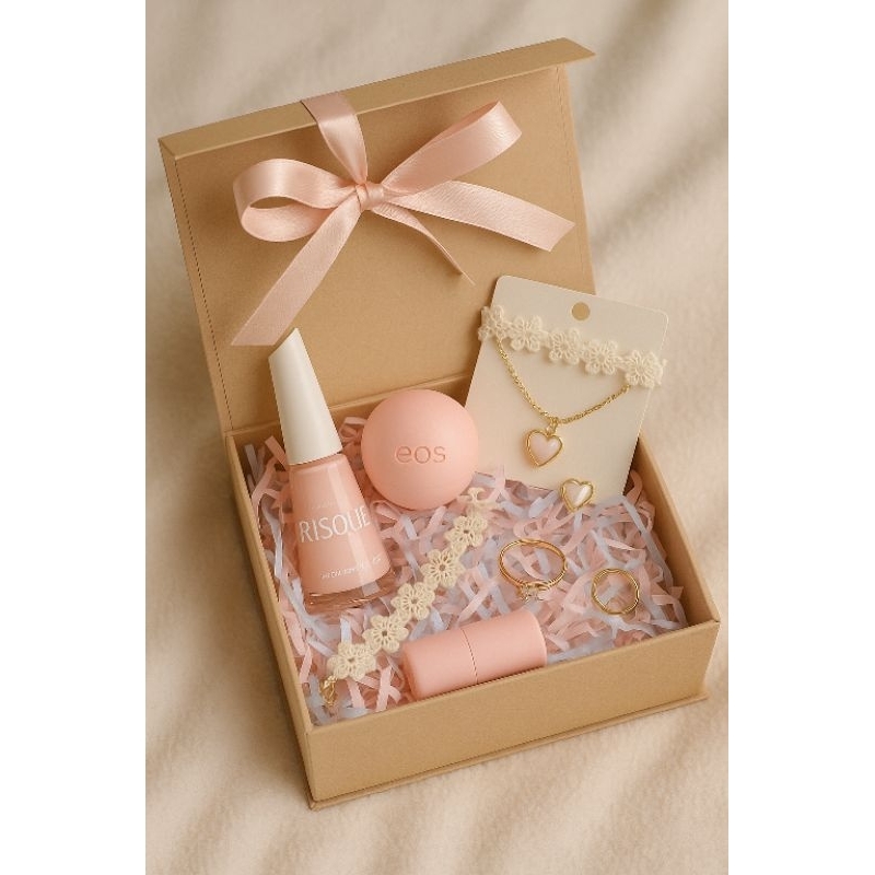 Mini Kit Autocuidado - Esmalte + Lip Balm+ Bijuterias - Feminino Presente Romântico Cuidado Pessoal Beleza