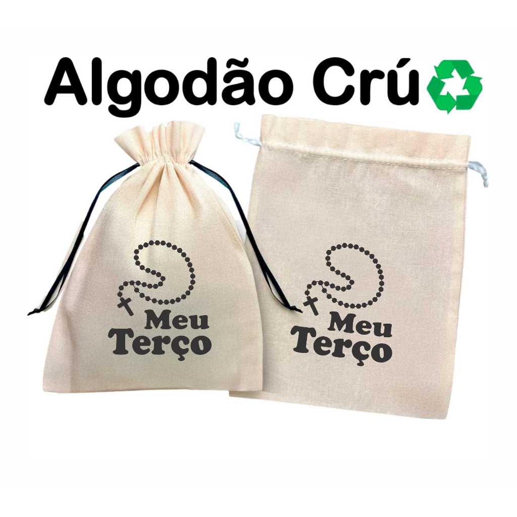 Saquinhos em algodão Crú MeuTerço - Tecido Ecológico sacolinhas ideal para colocar o terço fé católico